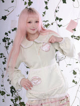 ROSE ISLAND Bubble Teapot Fake Apron Pocket Design Sense Loose Comfortable Doll Collar Cardigan Sweatshirt Jacket,matcha