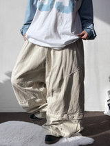 Low Button Pig Light Belted Wide Long Pants 3 Colors 