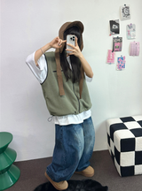 FLEECE LAYERED VEST ZIP UP💚💙🖤🧡4COLOR
