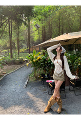 khaki cotton mini pants skirt