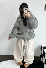 インナーフリースコーデュロイビッグフードジッパー🩶🖤 - 2カラー