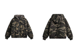 Dark camo semi-crop hooded fur jumper! + dark brown fur trim.