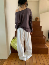 Gauss Loose Fit Printing Off-Shoulder Long Sleeve Tee