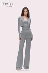 Anna lace cardigan training three-piece set (Sleeveless cardigan, pants)