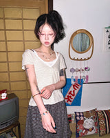 (3color) Lace Stripe Hood Short Sleeve Tee