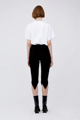 V　Cut　rib　half　pants