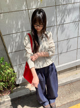 マルーンサイドボタンワイドデニムパンツ