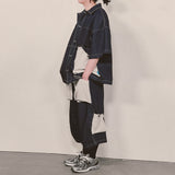 reverse terry pocket denim shortsleeve shirt_blue