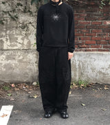 ワイルドフラワーアップリケパンツ _ ブラック＆パープル