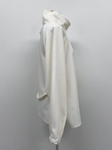 High-neck belted balloon-fit blouse