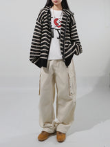 (UNISEX) メッシュストライプクロップドジップアップニット