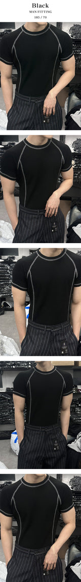 [MUSCLE FIT] Stitch waffle half t-shirts(3color)