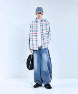 87-STAN084 Plaid Soft OverFit Pocket Long-Sleeved Check Shirt