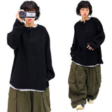 オーバーワッフルヘンリーネック長袖Tシャツ