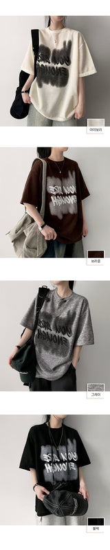 Surf lettering knit short-sleeved T-shirt