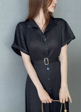 Oleun Pleated Long One Piece (Belt Set)