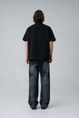 BACK BUTTON WIDE DENIM PANTS