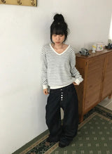 ルツェルン ノンフェード ボタン ワイド デニム パンツ