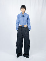 Crop Double Collar Shirts (Sky Blue)