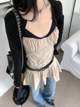 ラインスリーブプリーツミニドレス (Beige)