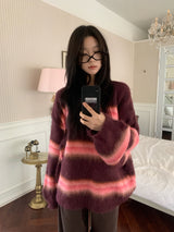 ヘイジーヘアリーストライプルーズフィットニット