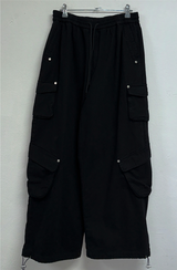 フリース/ストリング ツーカーゴリベットワイドバルーンロングパンツ💚🤎🖤🩶4カラー