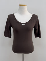 Pintuck U-Neck Elbow Length T-Shirt