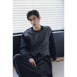 Layered wool knit cardigan(Black)