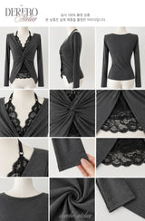 Roy Black Halter Lace Twist Long Sleeve T-shirt