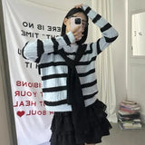 ストライプ ニット カーディガン ウィズ マッチング ショール