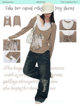 BETWEENAND Brown short-sleeved casual college-style T-shirt for women, autumn version