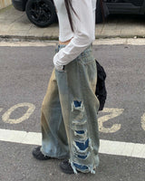 Side vintage denim pants