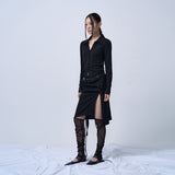 LAYERABLE BUTTON WRAP SKIRT (BLACK)
