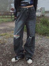 [U-DENIM] サマーリッペードジーンズワイドデニムパンツ