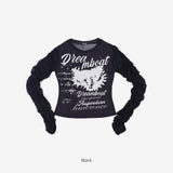 Cassé shirring lettering t-shirt