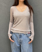V-Neck Long-Sleeve Top (MOCHA) WOMENS