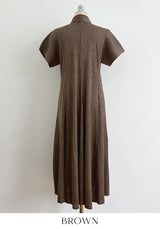 Karon Zipper Collar Pleated Maxi One Piece