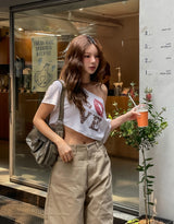 ラブレオパードクロップオフショルダー半袖