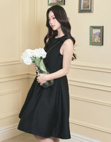 [LADY LINE] Ophelia Ribbon Point Sleeveless Midi Balloon Dress Black