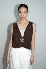 Dual-Way Layered Wrap Top (Brown)