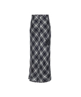 8287 Logo Check-pattern Long Skirt (Navy)