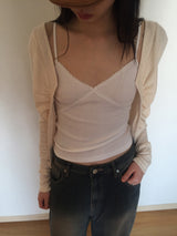 Shirring V-neck cardigan (4 colors)