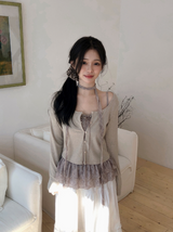 BN Check Frill Bustier + Cardigan + Tie Set (3color)