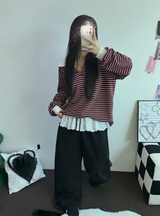 LACE PONT🎀ワイドロングパンツ 💕🩶🖤3COLOR