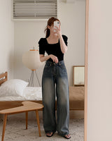 Deco wide denim pants