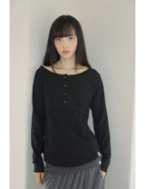 プラケット リブド ティーシャツ(BLACK)