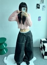 ANGORA CROP HOOD ZIP-UP🖤🩷💛🤎💚 - 6 COLORS