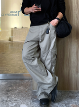 Bias Incision Washed Semi Wide Cargo Pants