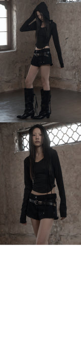 [mnem] Diamond Neck Corset Hoodie (black)