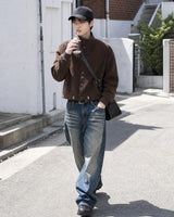 (UNISEX) Suede-Touch High Neck Cardigan
